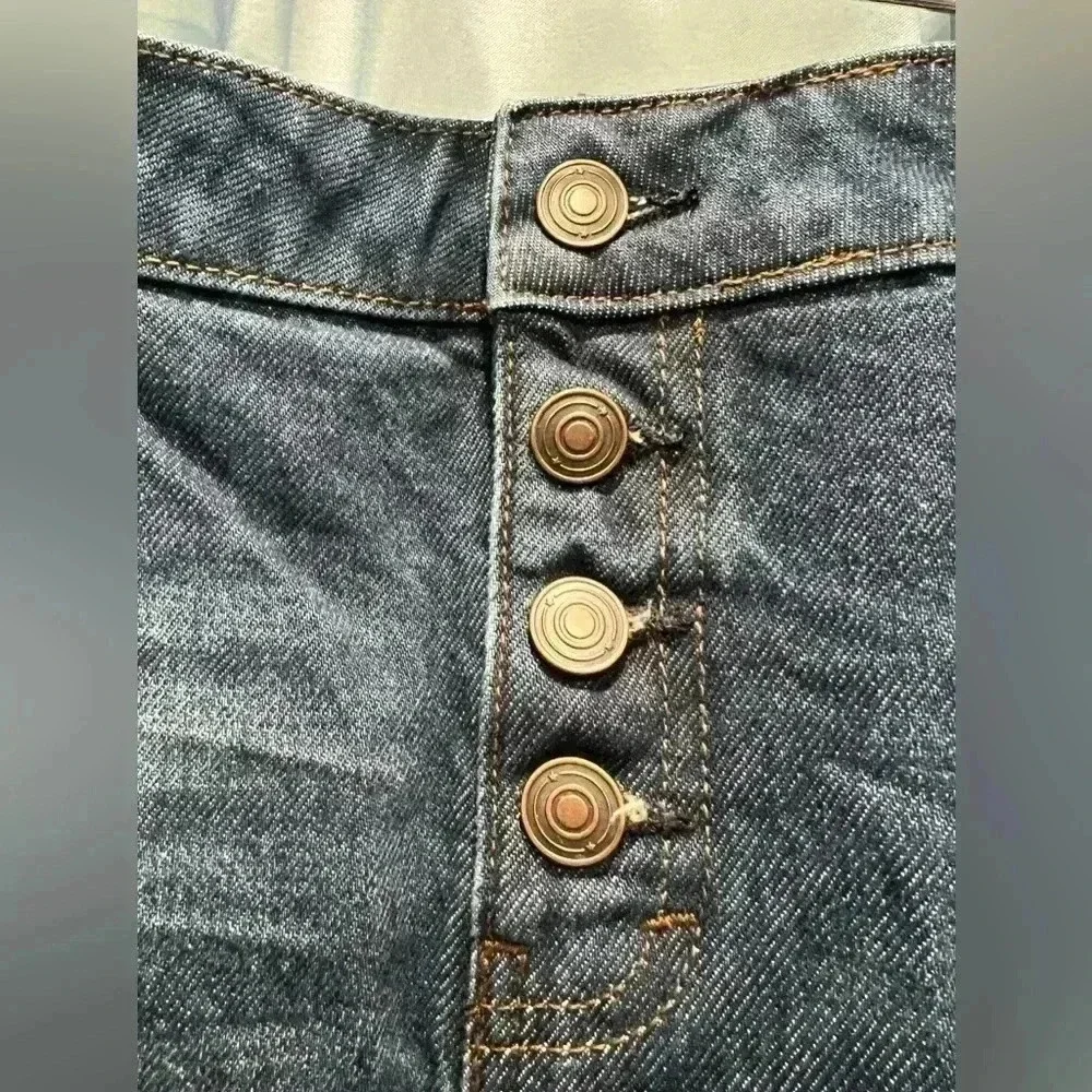 No Boundaries Juniors Size 17 Blue Denim Shorts Cuffed Hem Front Button Closure‌